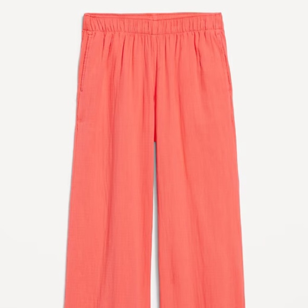 Crinkle Gauze Coral Wide-Leg Pants - Picture 3 of 7